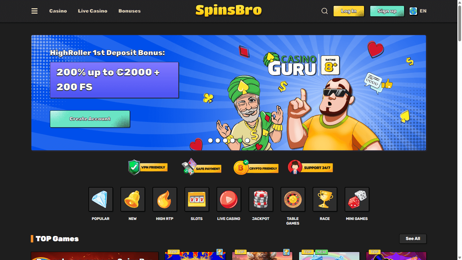 SpinsBro Casino Desktop screenshot